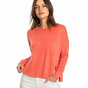 Eileen Fisher Sweater XL Coral Organic Cotton Cashmere Drop Shoulders High Low